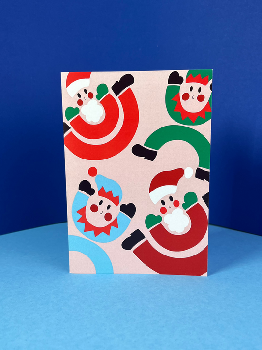 Santa & Elf Bendy People Christmas Card