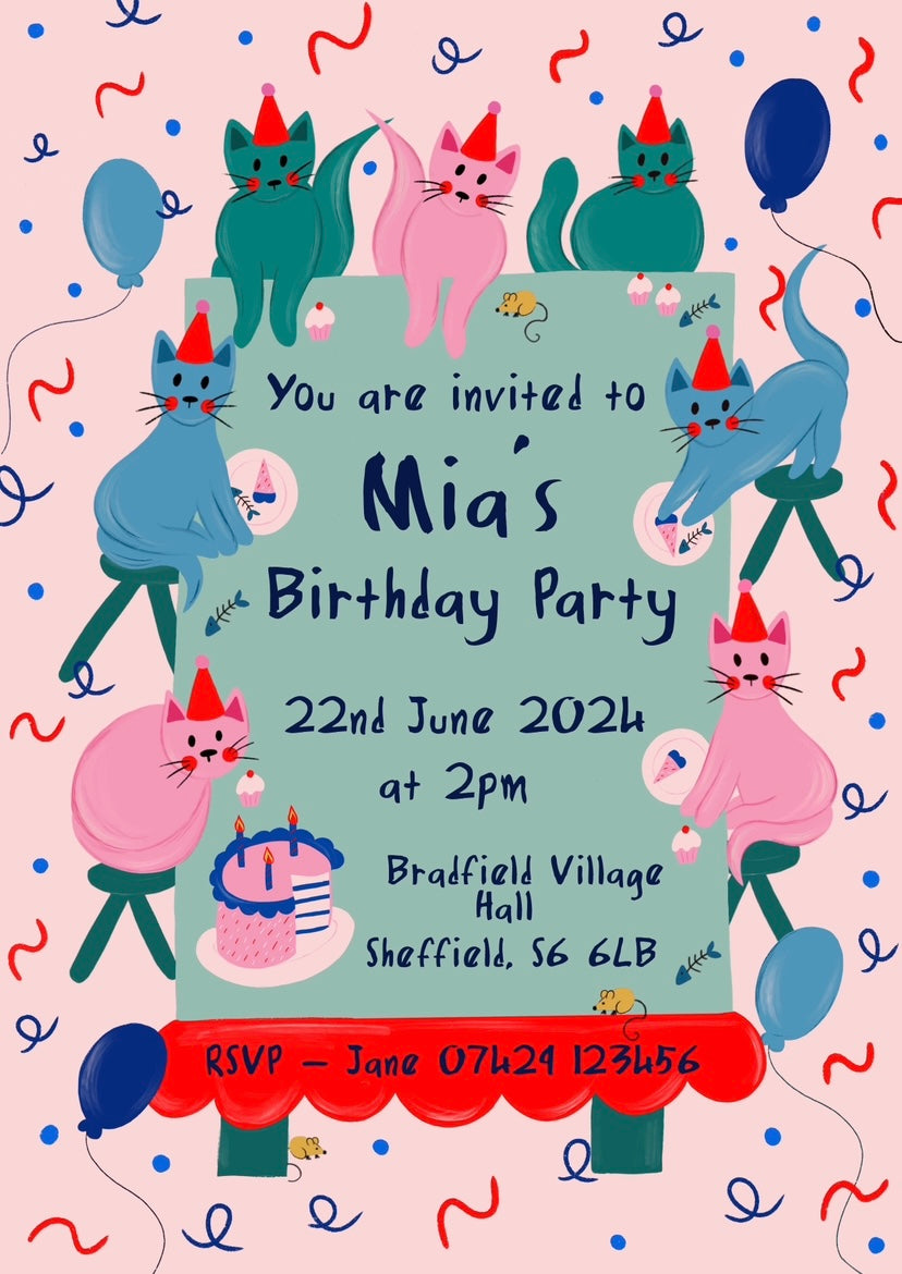 Cat Birthday Invite - Download