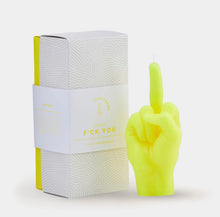 Load image into Gallery viewer, F*ck You Neon Yellow Hand Gesture Candle
