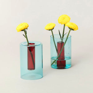 Reversible Blue and Red glass vase